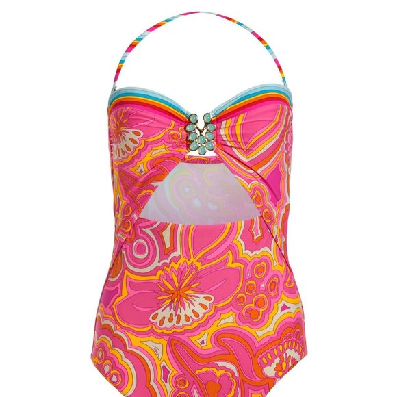 TRINA TURK $162 REMOVABLE STRAPS Morning Sunrise Bandeau Swimsuit 10 - Picture 11 of 12